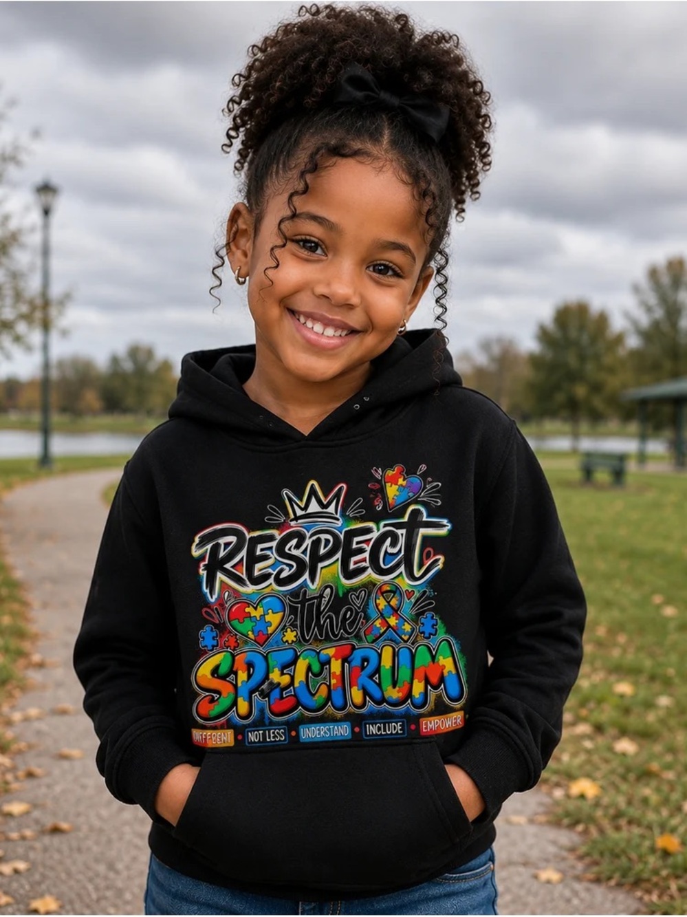Respect the Spectrum Kids' Black Hoodie - Inclusive Graphic Pullover